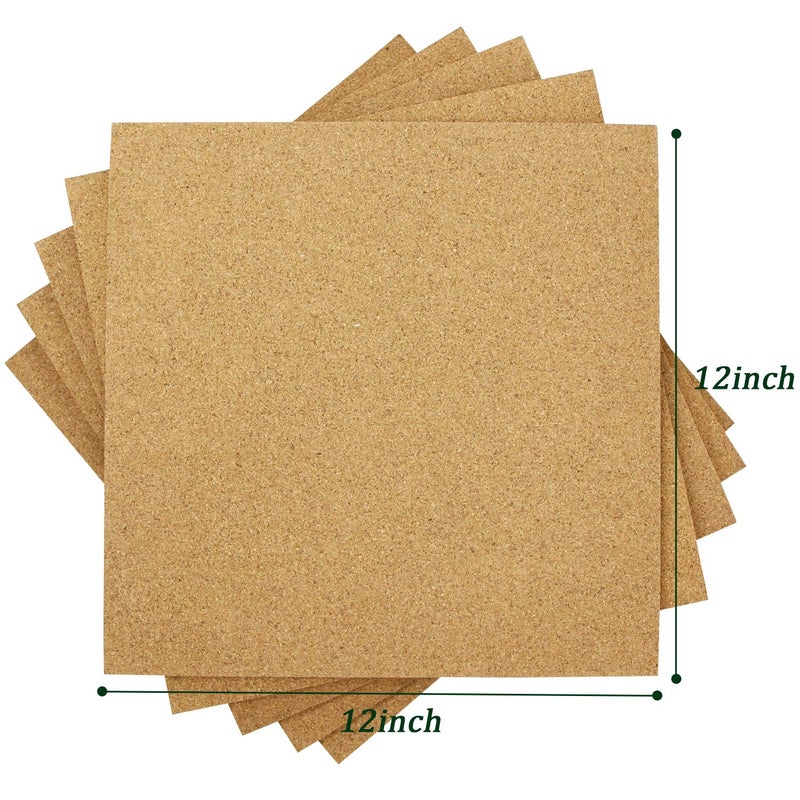 CRCHOM Cork Board Tiles 12"x12" - 1/2" Thick 5 Pack Cork Board Square Bulletin Boards Self Adhesive Corkboards for Walls Pin Boards Corkboards for Office Home School Decor - Image 2
